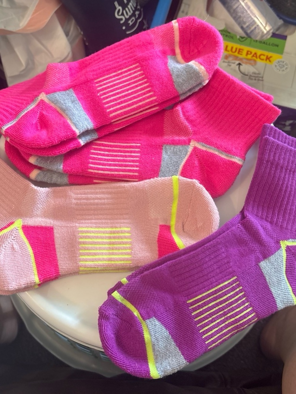Womens Athletic Crew Socks - Pink, Light Pink & Purple - Pack